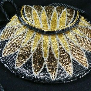 ADG Vintage Hand Made Black & Gold color Beaded Ev